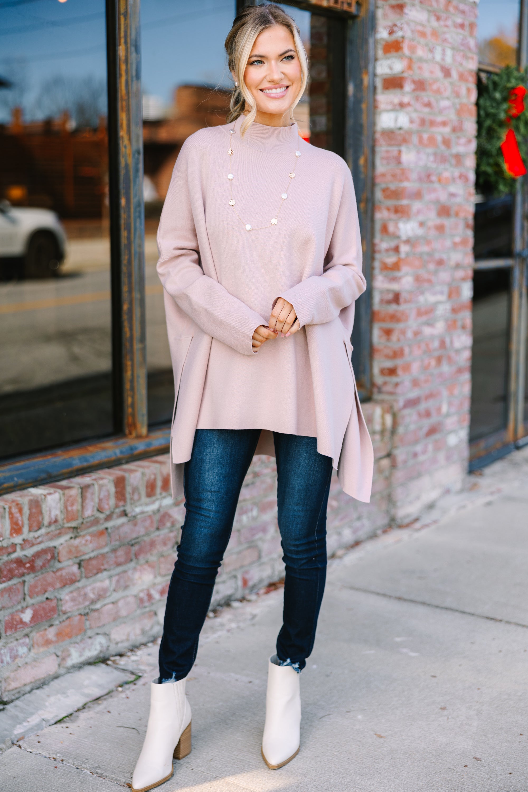 Going With You Taupe Brown Mock Neck Sweater