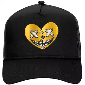 GOLD METALLIC HEART BAWS : Black Trucker Hat