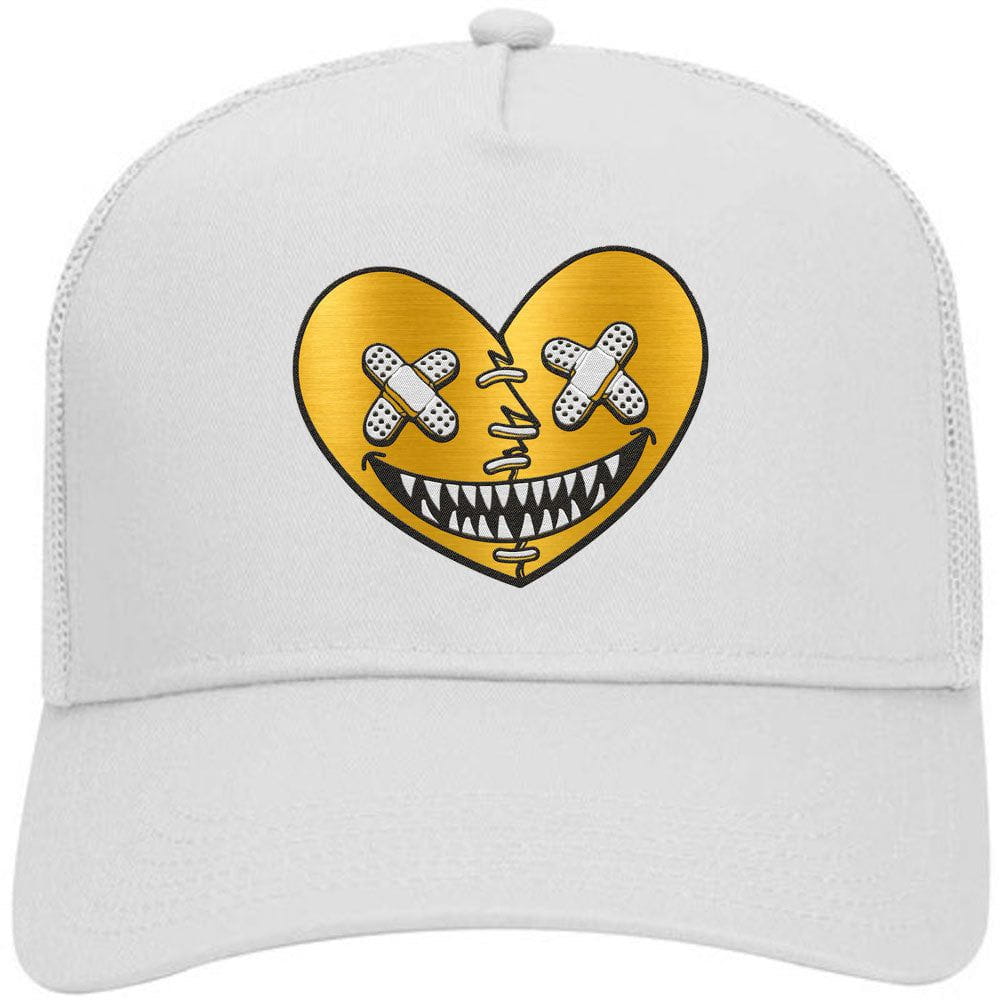 GOLD METALLIC HEART BAWS : White Trucker Hat