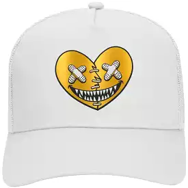 GOLD METALLIC HEART BAWS : White Trucker Hat