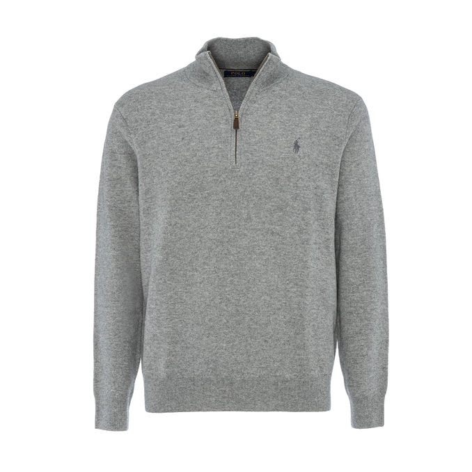 HALF ZIP WOOL SWEATER Man Grey