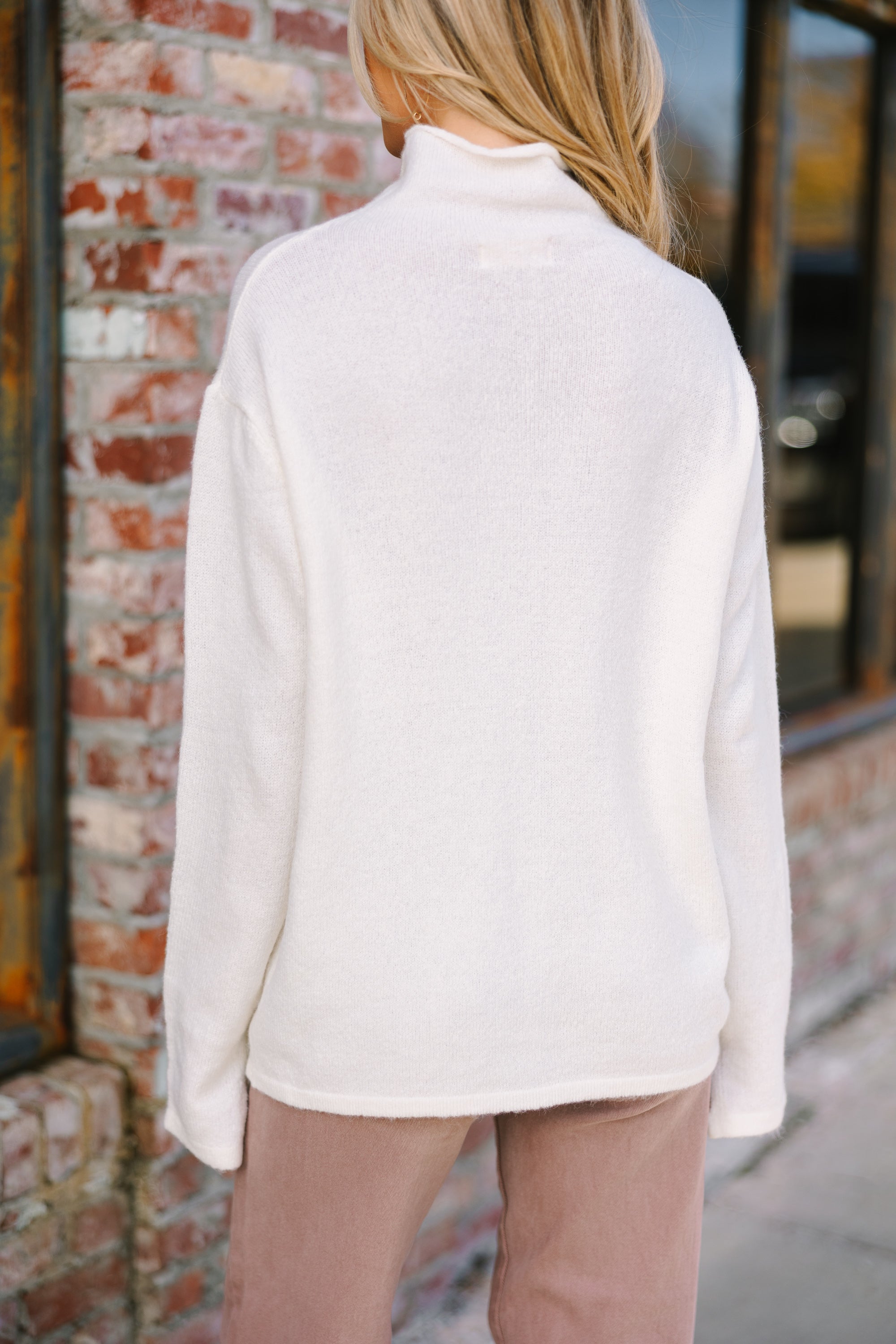 Hear It All Cream White Mock Neck Sweater