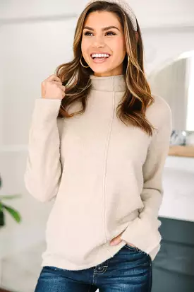 Hear It All Oatmeal Brown Mock Neck Sweater