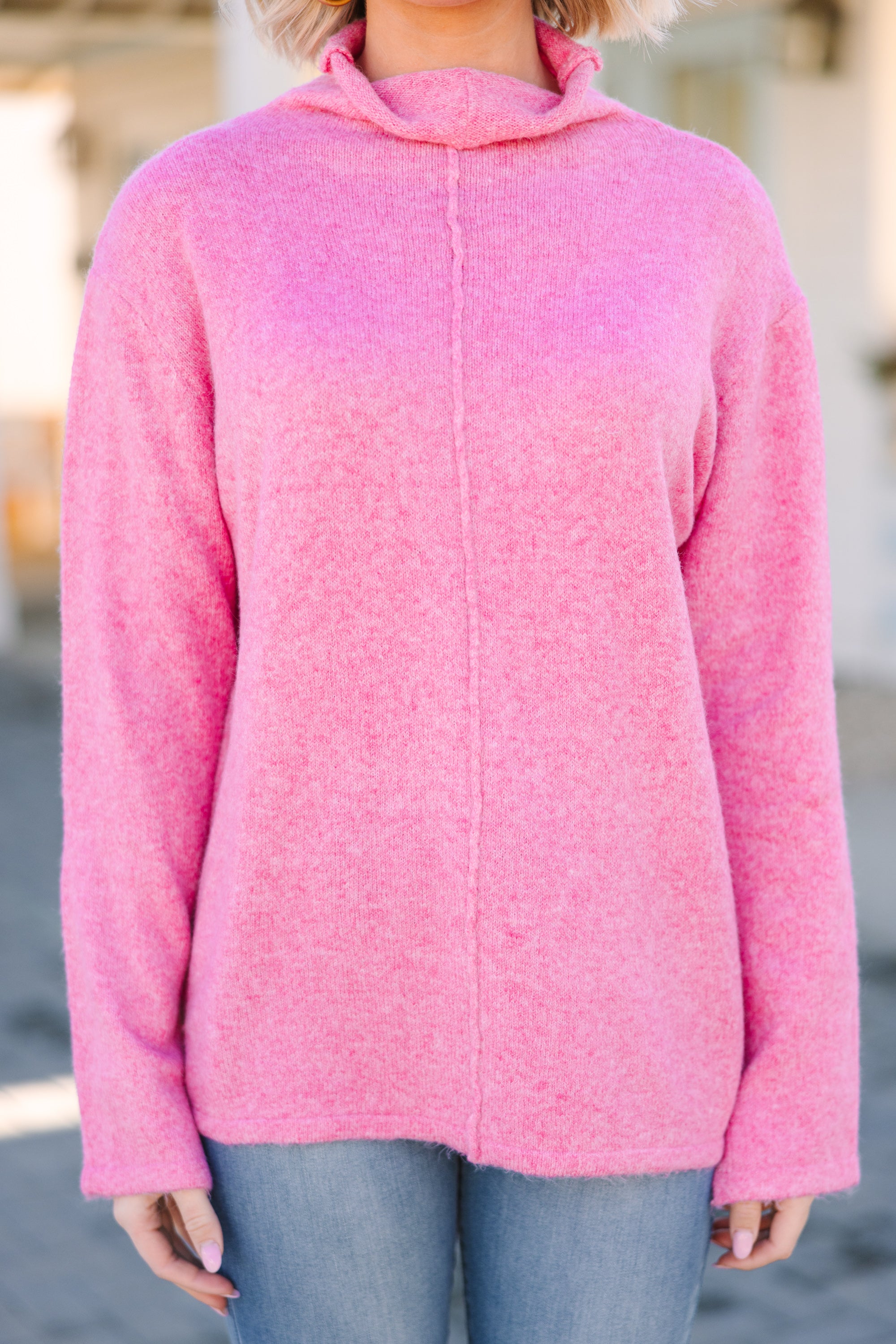 Hear It All Pink Mock Neck Sweater