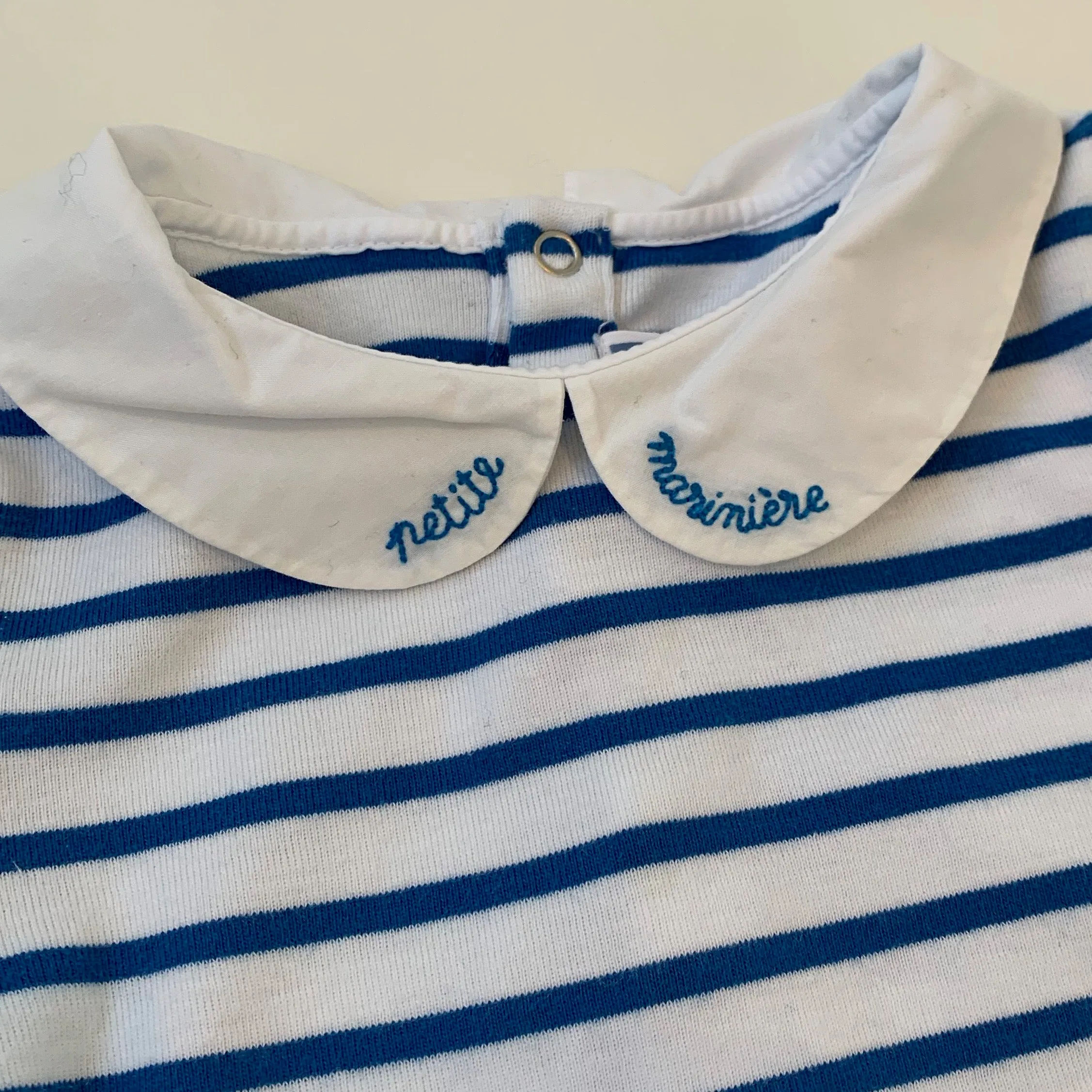 Jacadi Blue And White Stripe Bodysuit With Collar: 24 Months