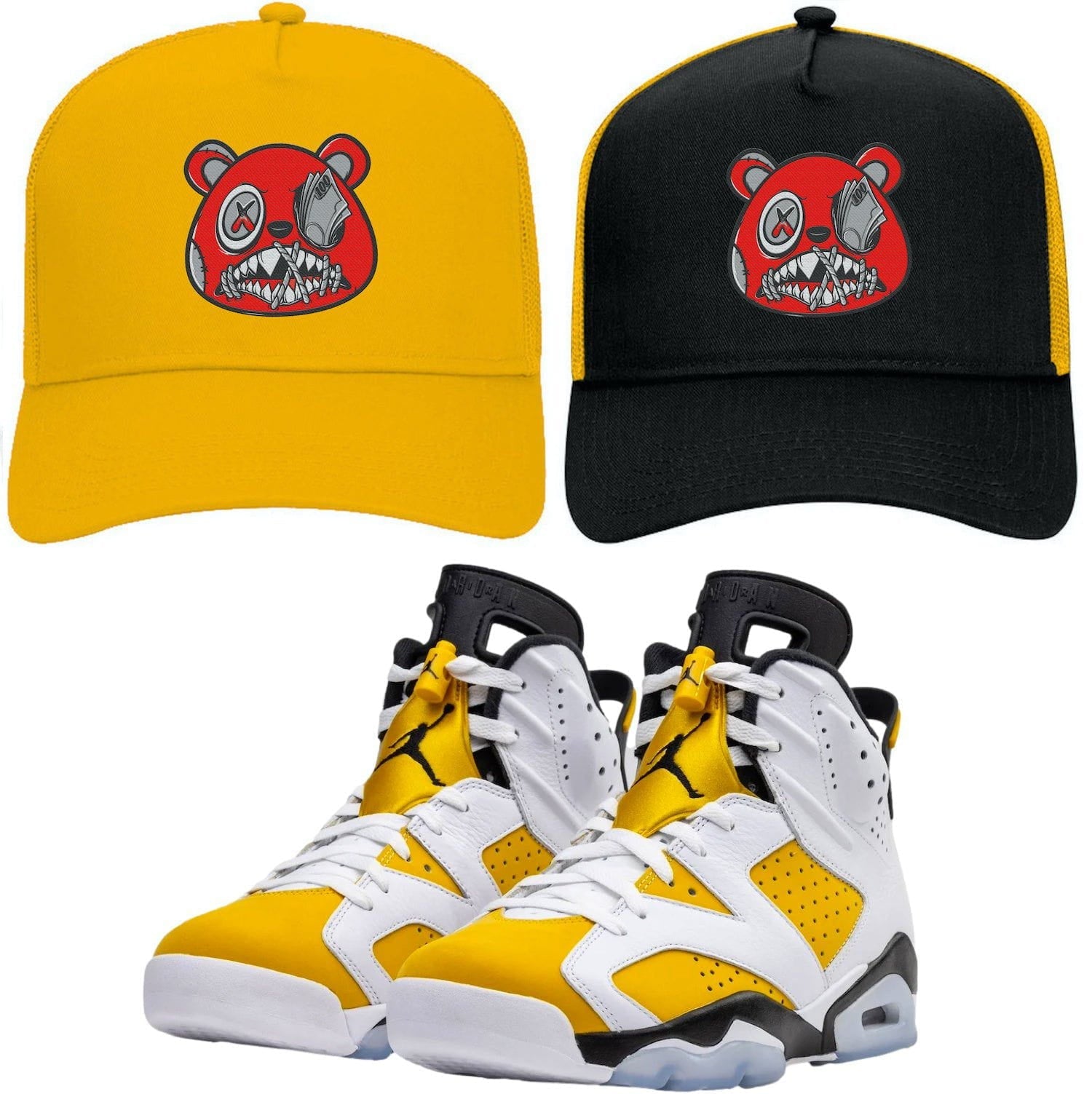 Jordan 6 Yellow Ochre 6s Trucker Hat to Match - RED MONEY TALKS BAWS