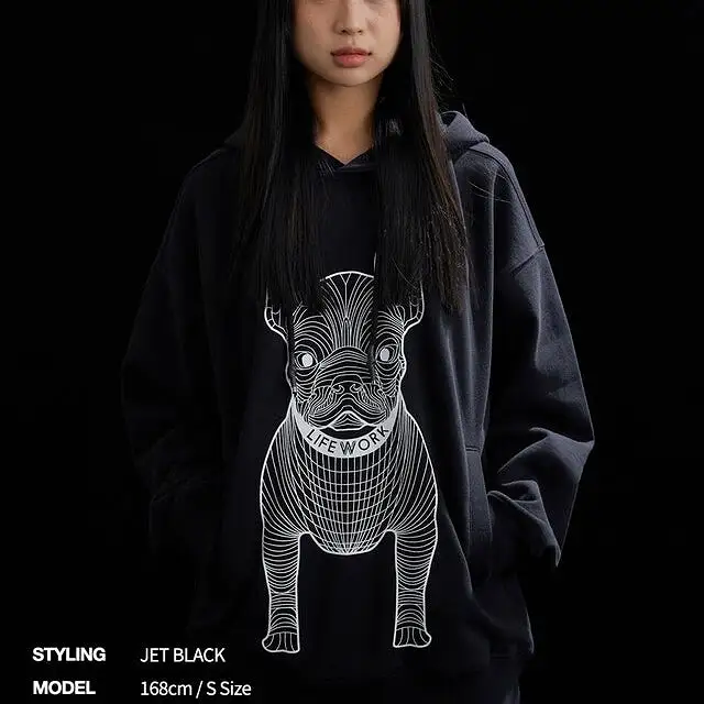 LifeWork Bulldog Mascot Hoodie Black White