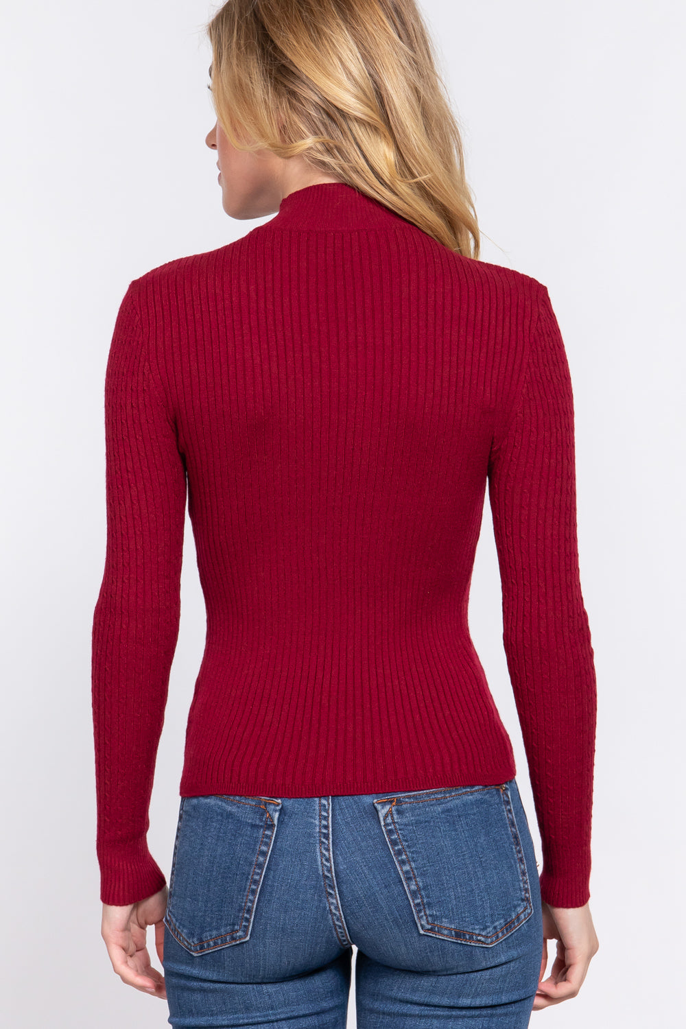 Long Slv Mock Neck Rib Sweater