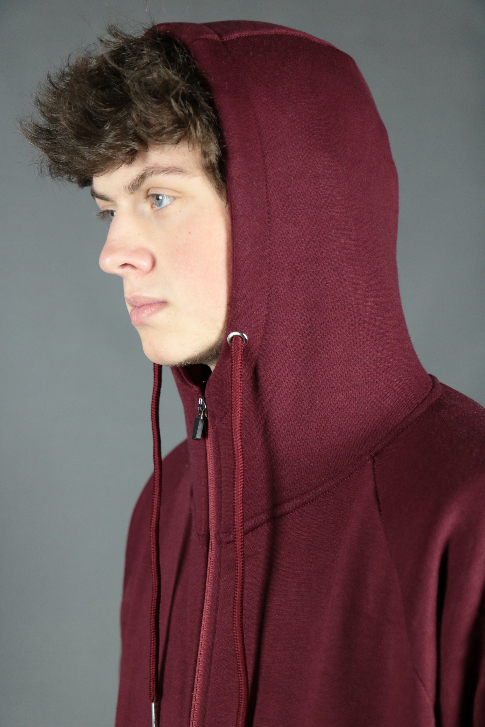 Maroon Unbasic Fleece Stash Pocket Sunset Park Tapered Zipper Hoodie | Fleece Dark Red Hoodie