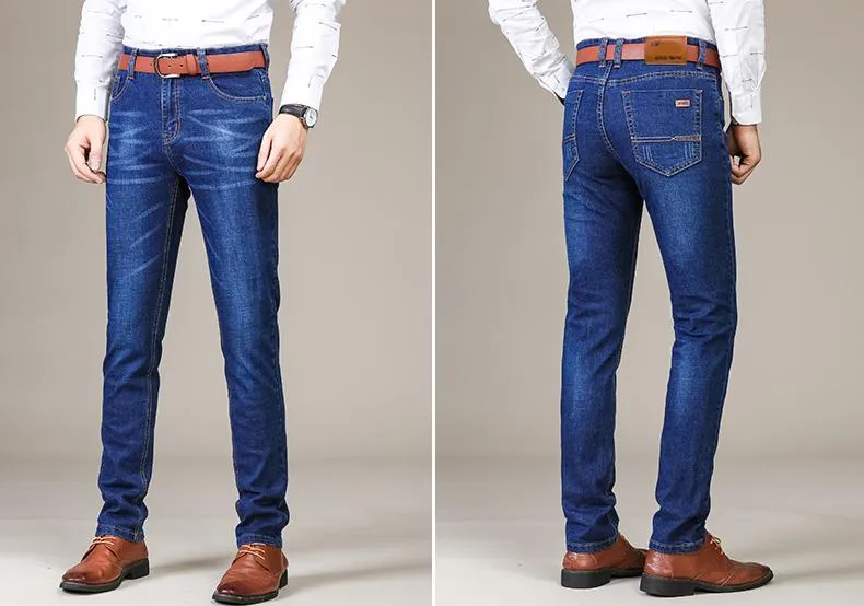 Men's Business Casual Fashion Stretch Slim Classic Denim Jeans on Clearance