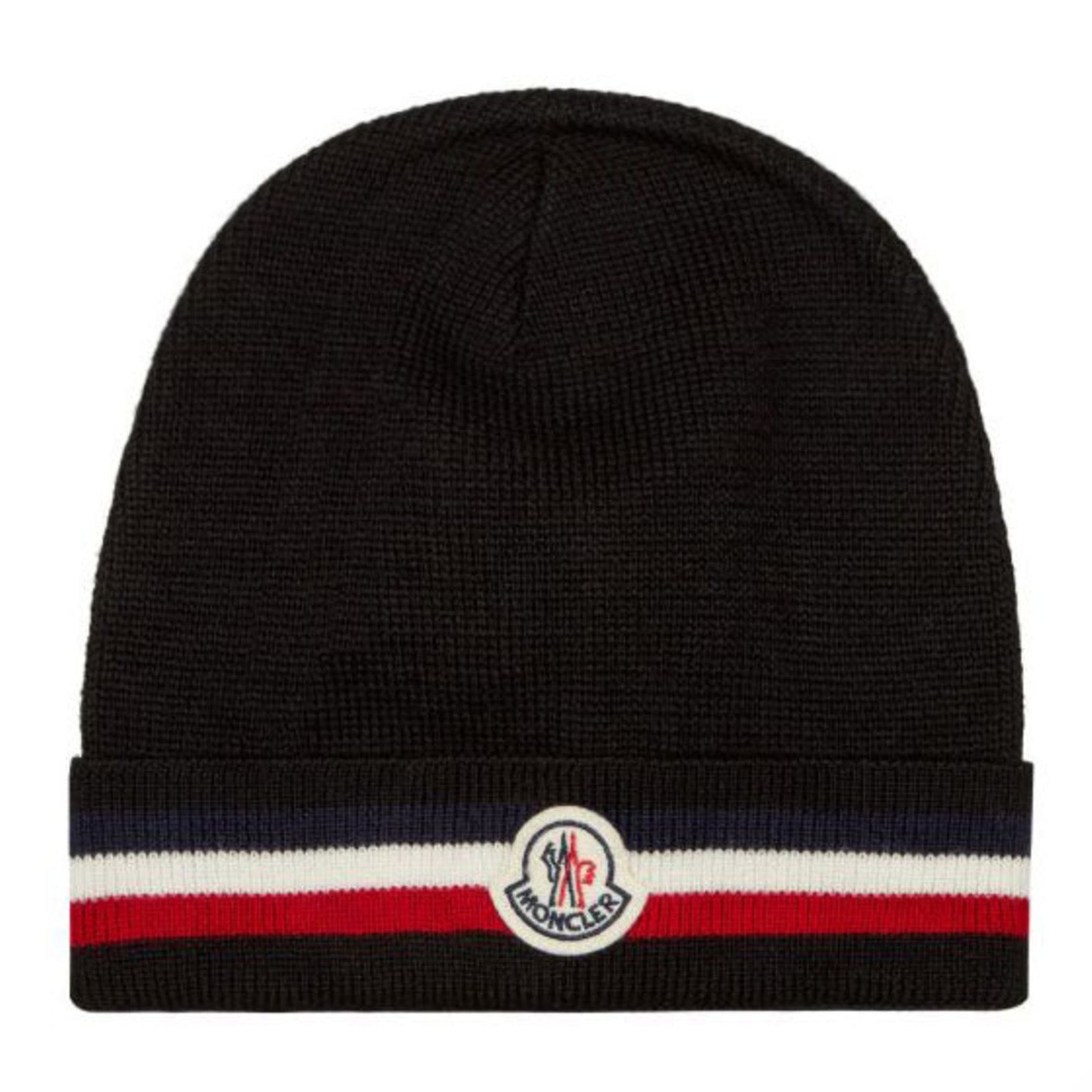 Moncler stripe logo beanie hat black