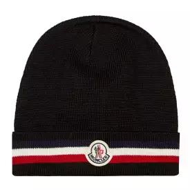 Moncler stripe logo beanie hat black