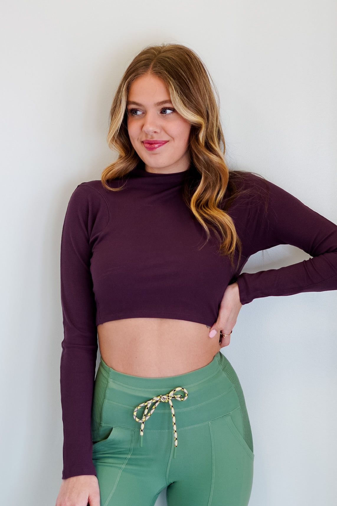 Monica Mock Neck Ribbed Long Sleeve Crop Top