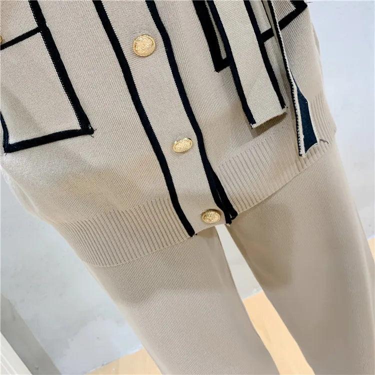 Multi-pockets Two-Piece Women Pants Sweater Set