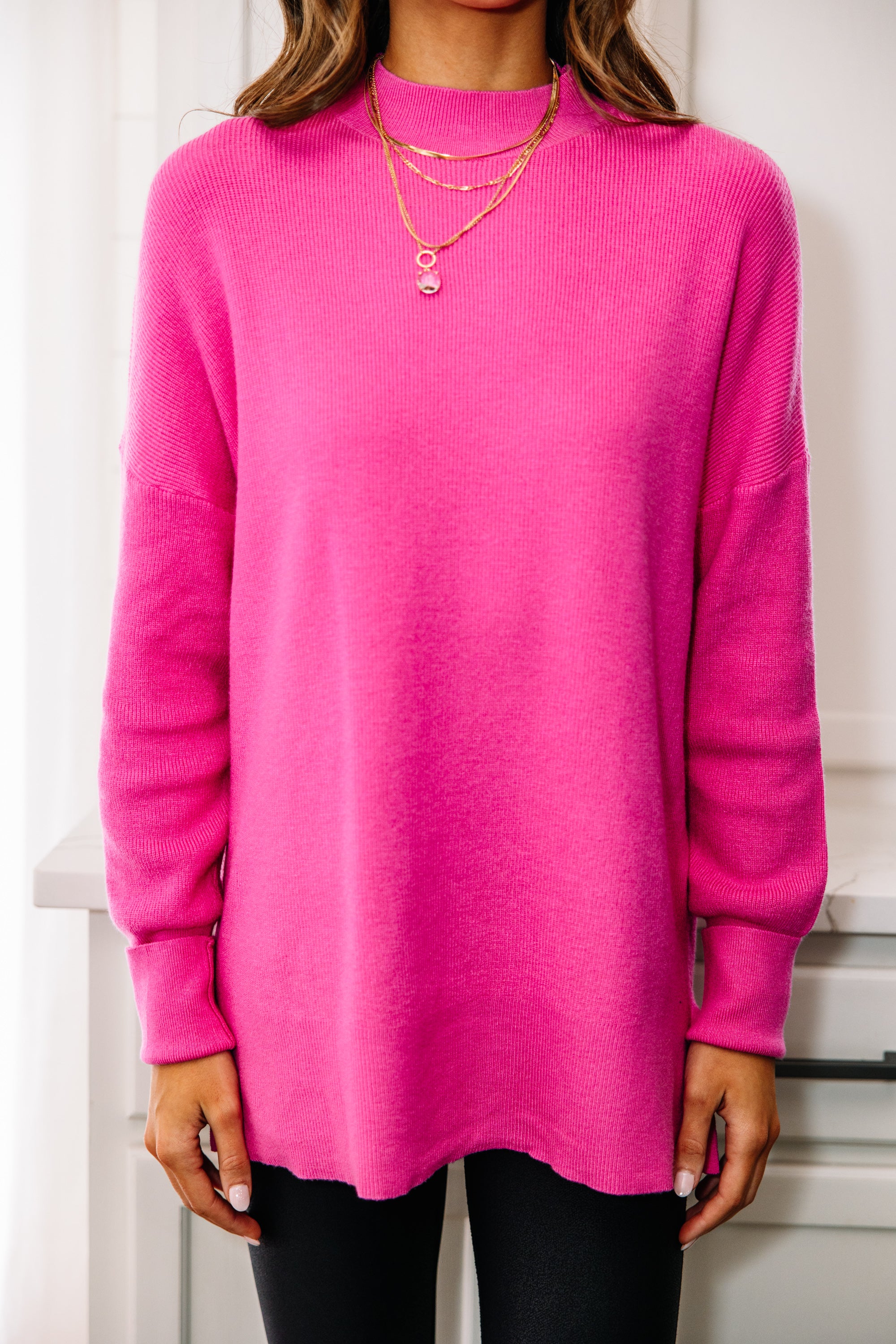 Perfectly You Candy Pink Mock Neck Sweater