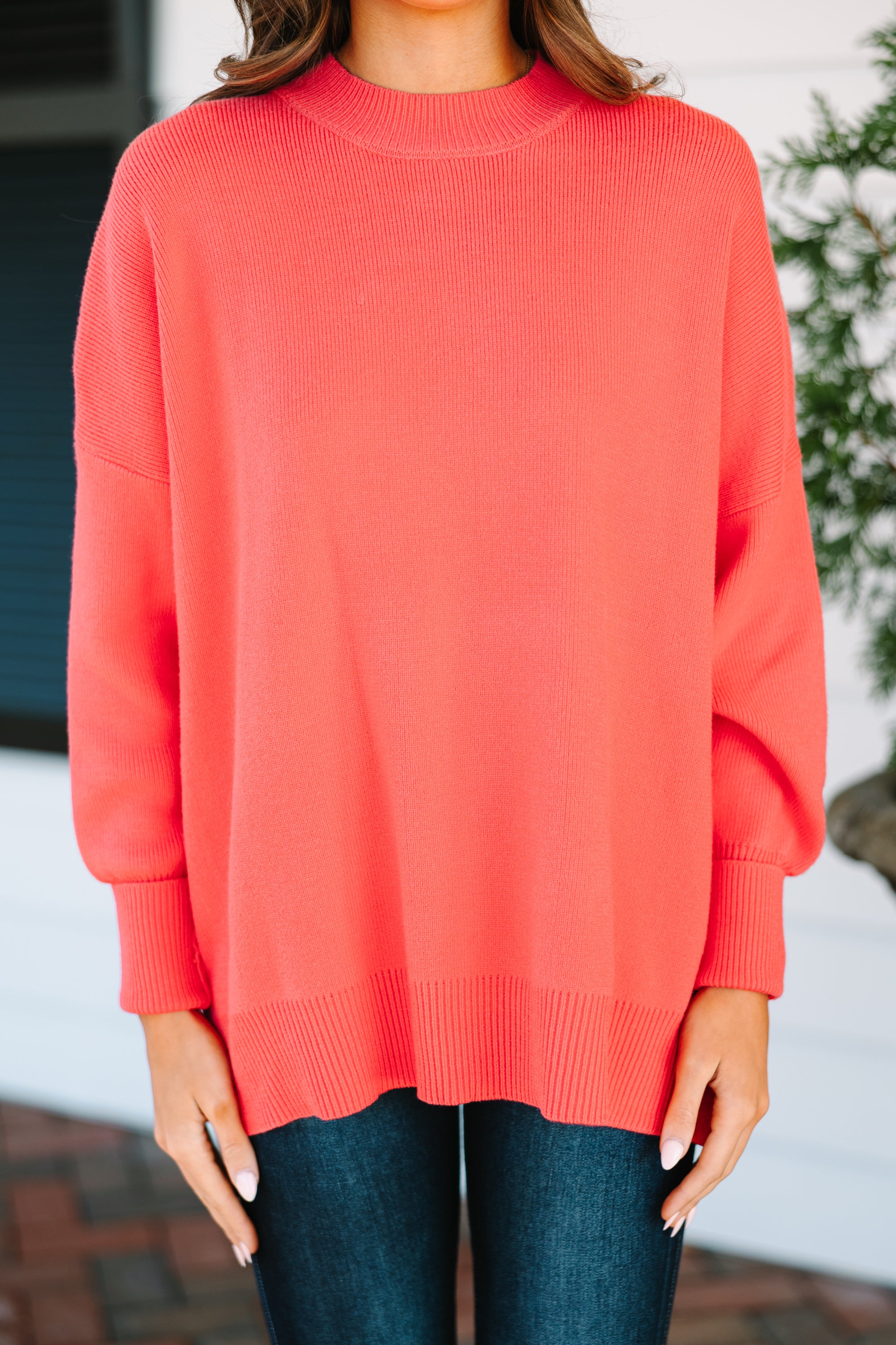 Perfectly You Coral Orange Mock Neck Sweater