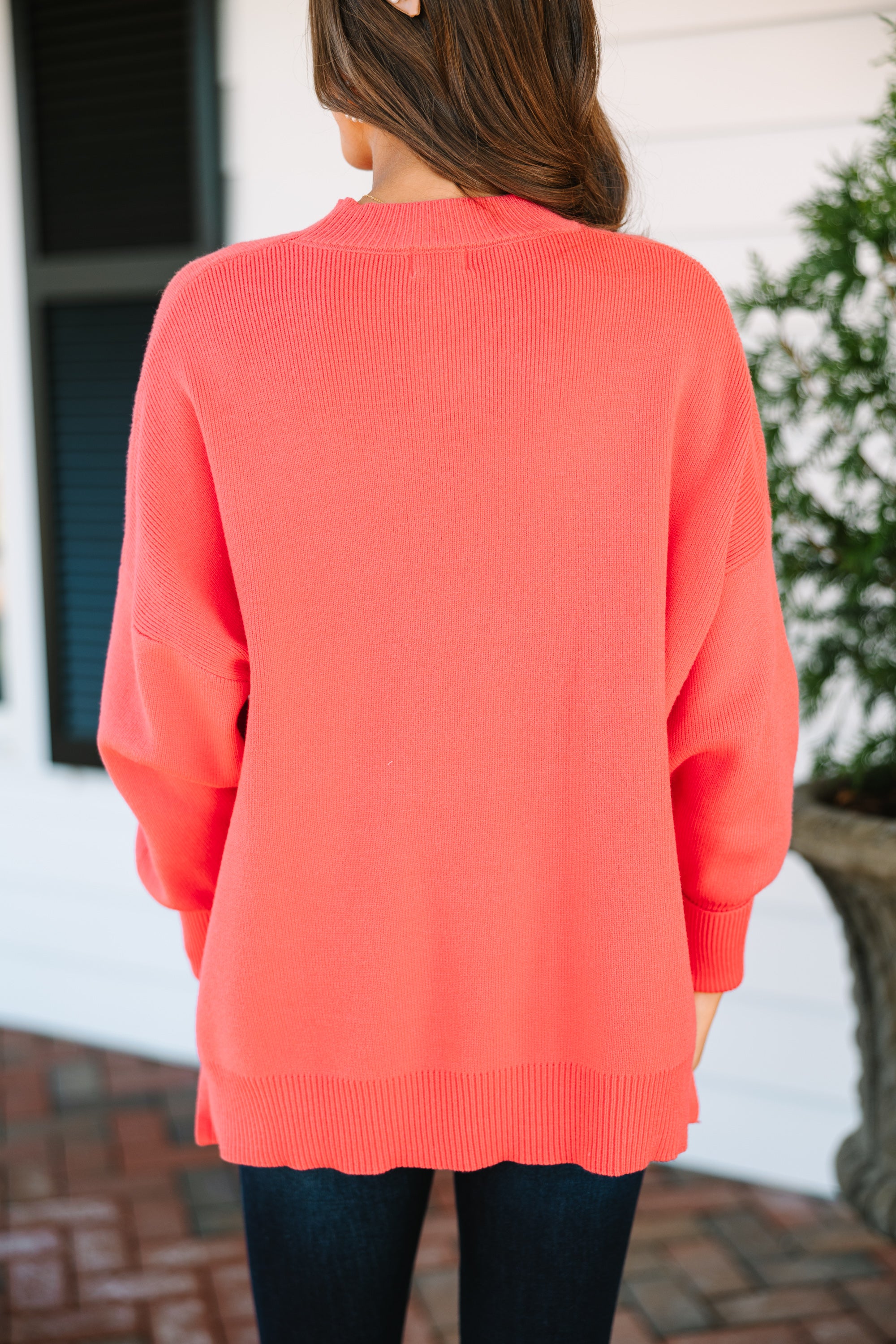 Perfectly You Coral Orange Mock Neck Sweater