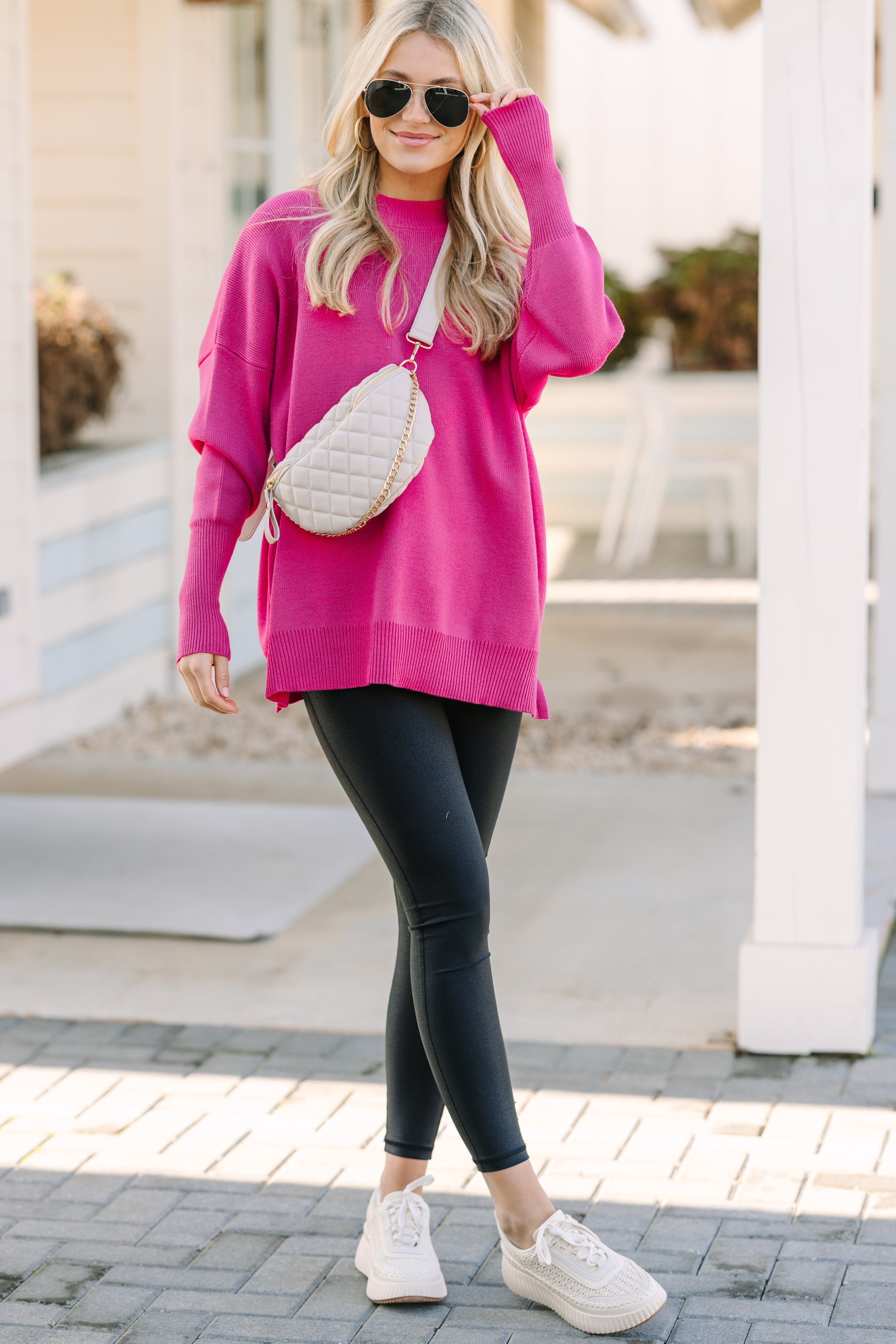 Perfectly You Fuchsia Pink Mock Neck Sweater