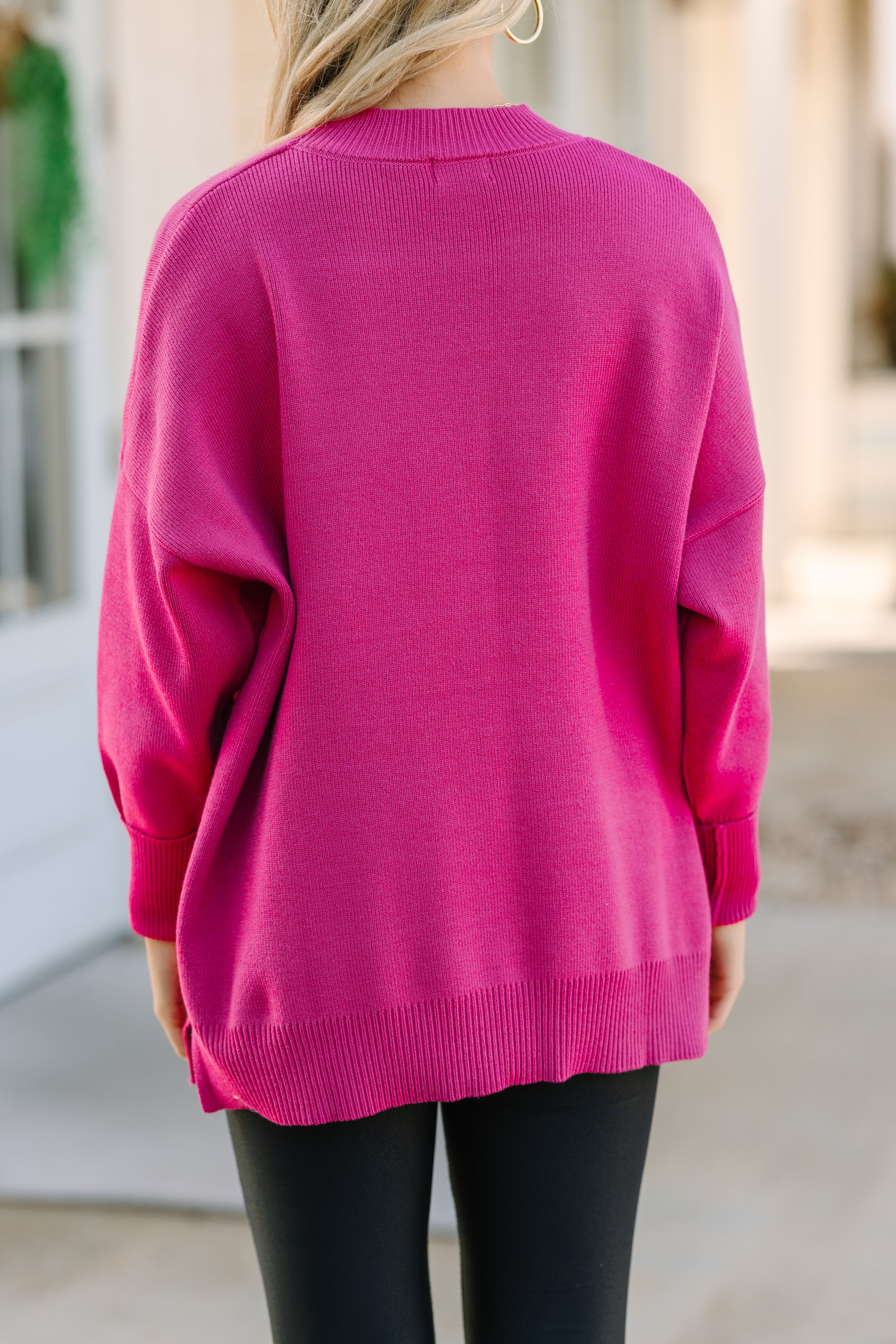 Perfectly You Fuchsia Pink Mock Neck Sweater