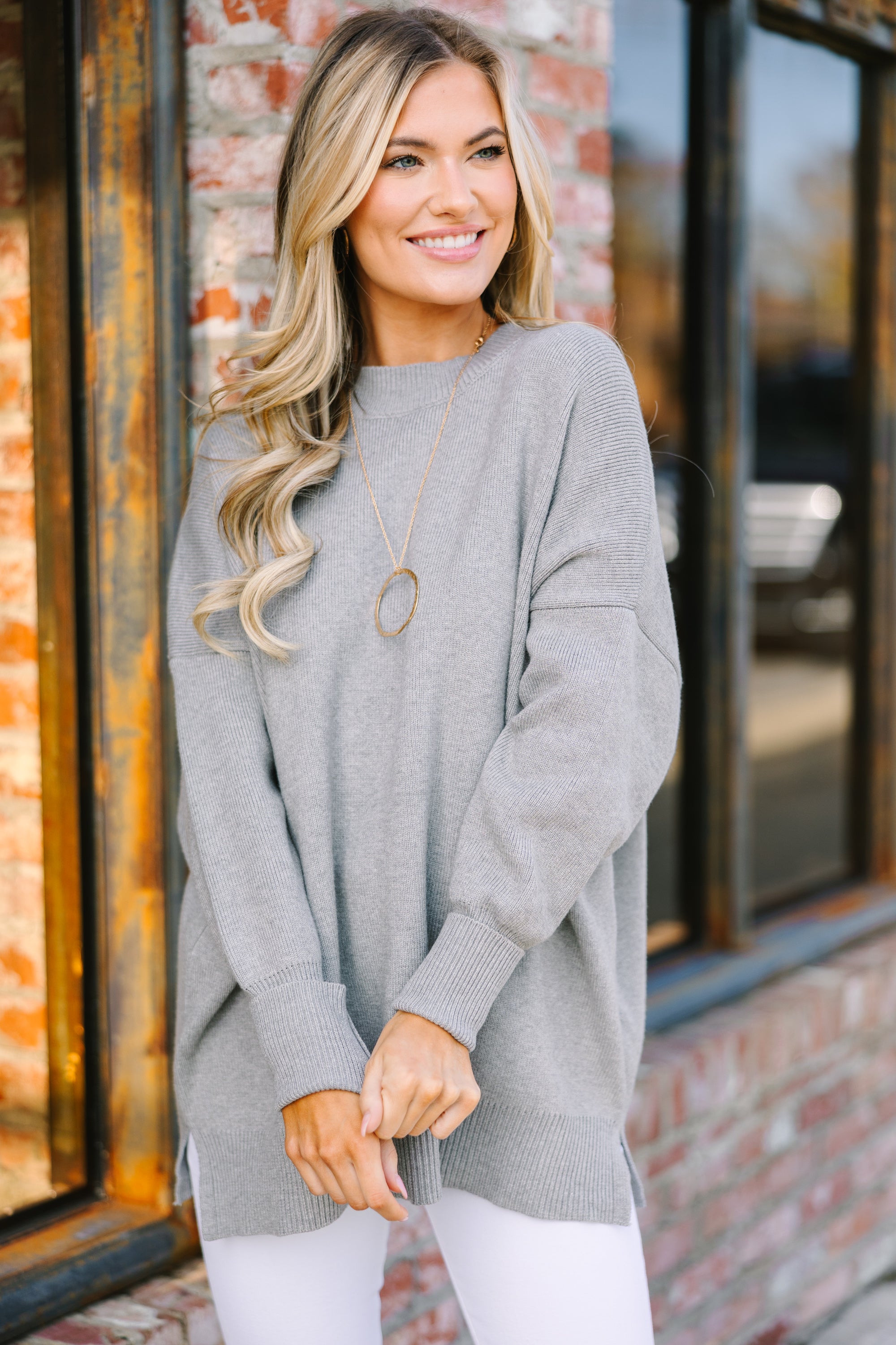 Perfectly You Gray Mock Neck Sweater