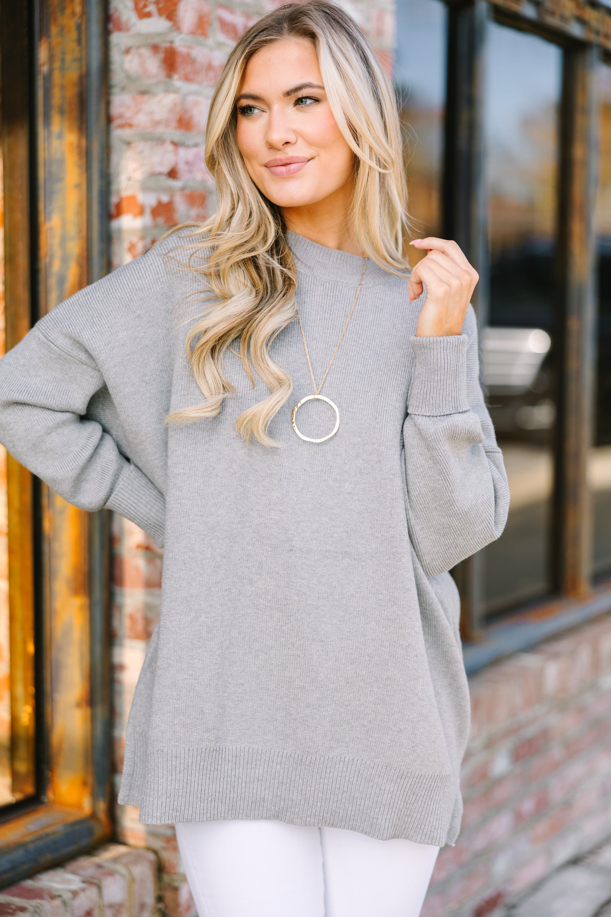 Perfectly You Gray Mock Neck Sweater