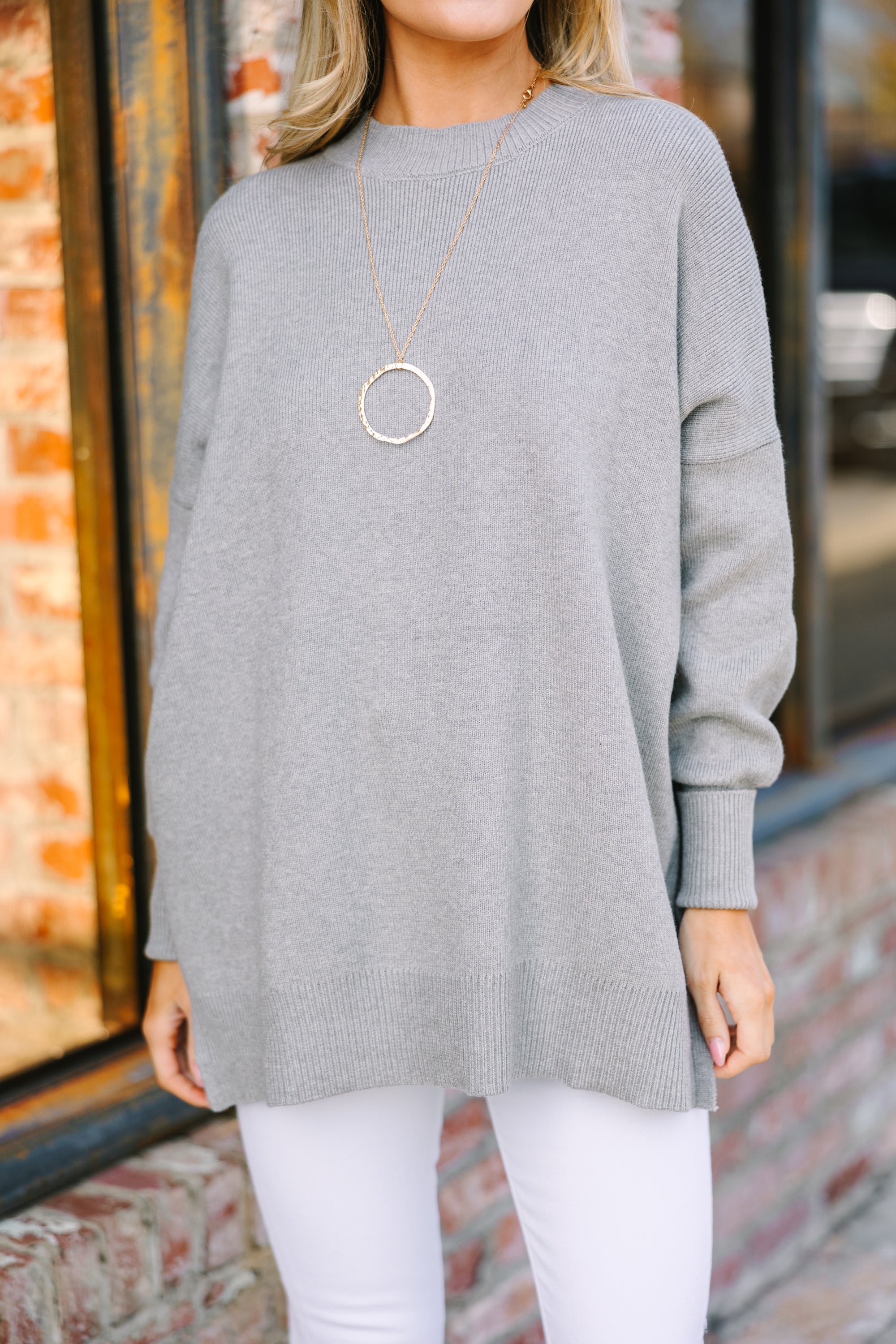 Perfectly You Gray Mock Neck Sweater