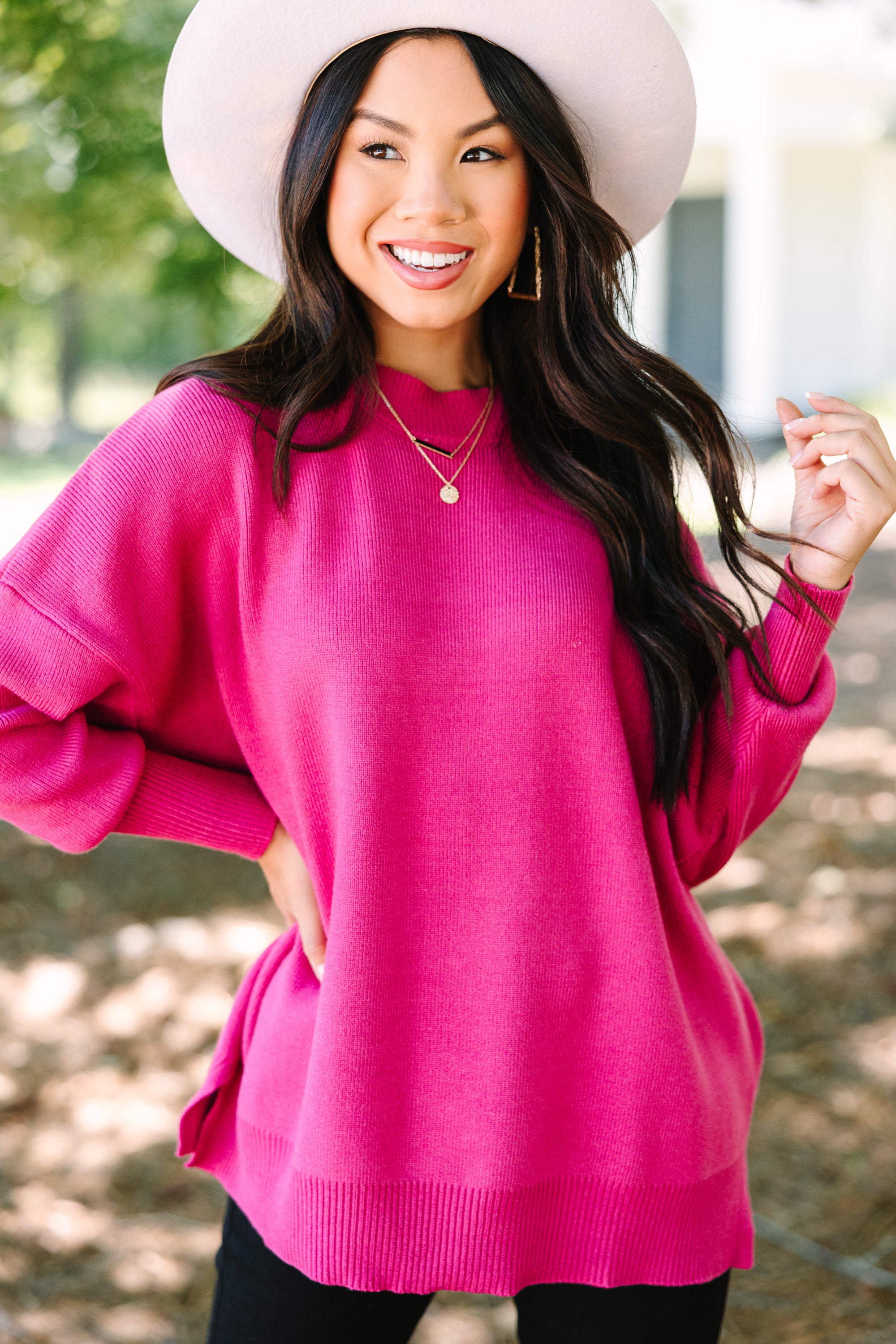 Perfectly You Magenta Pink Mock Neck Sweater