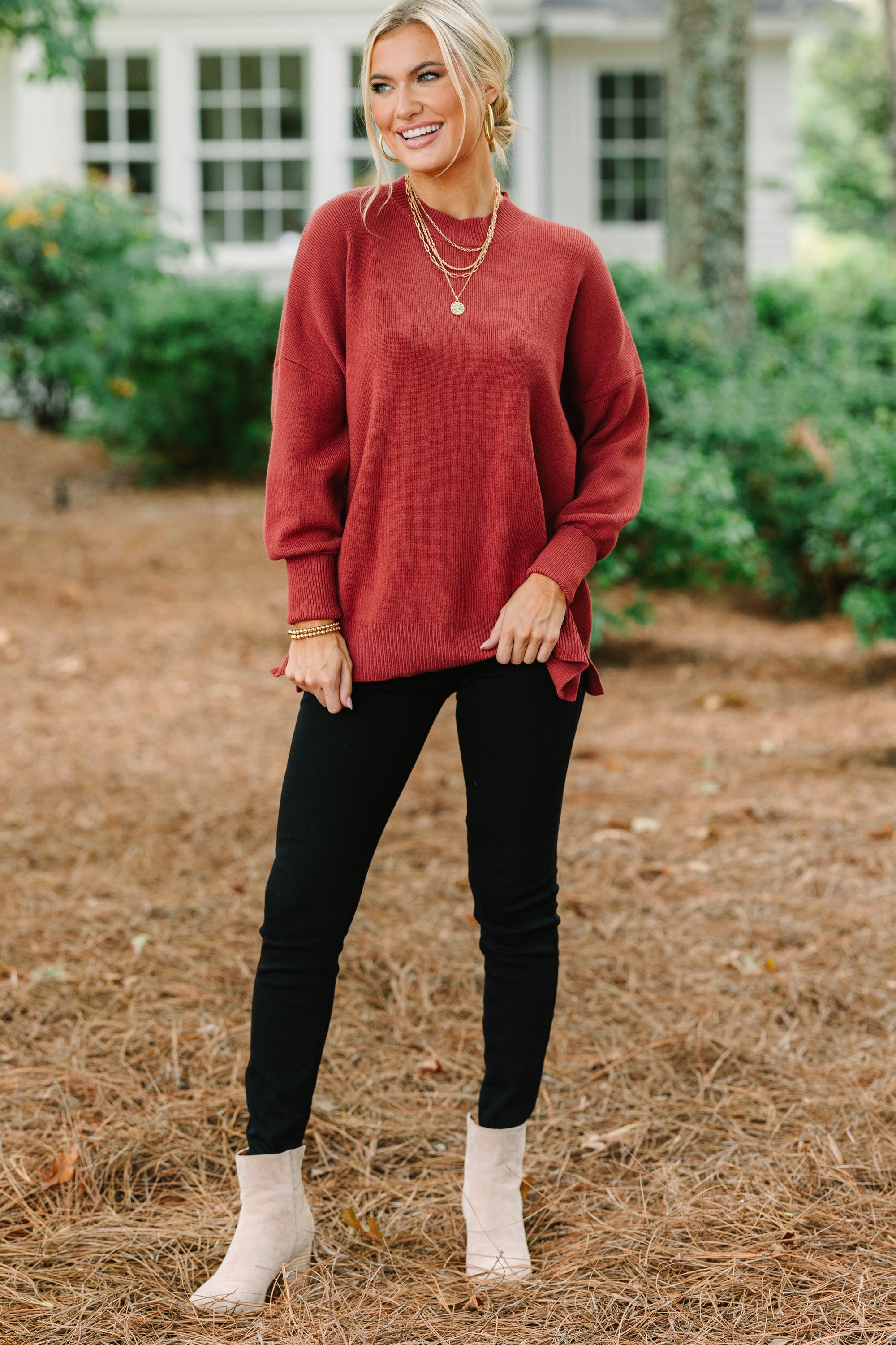 Perfectly You Marsala Red Mock Neck Sweater