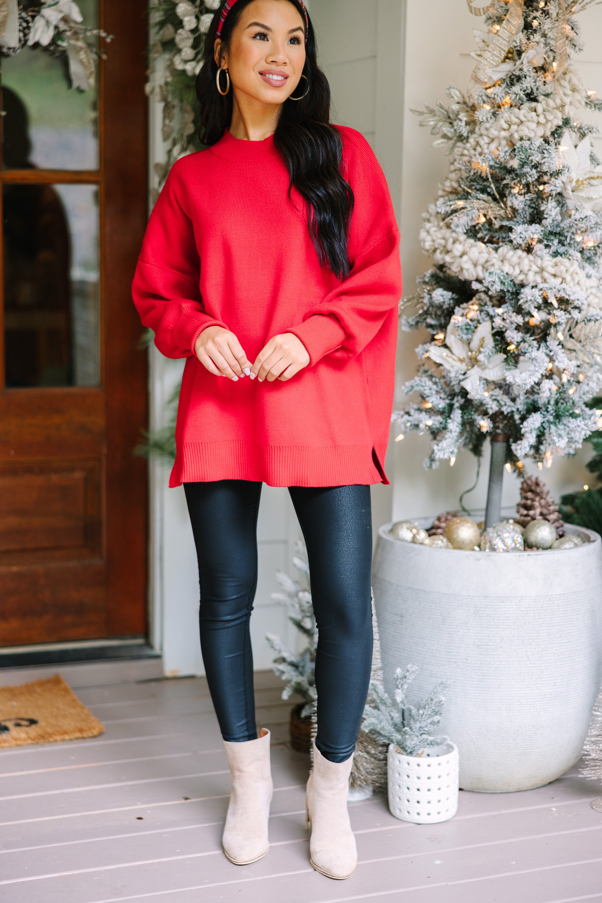 Perfectly You Red Mock Neck Sweater