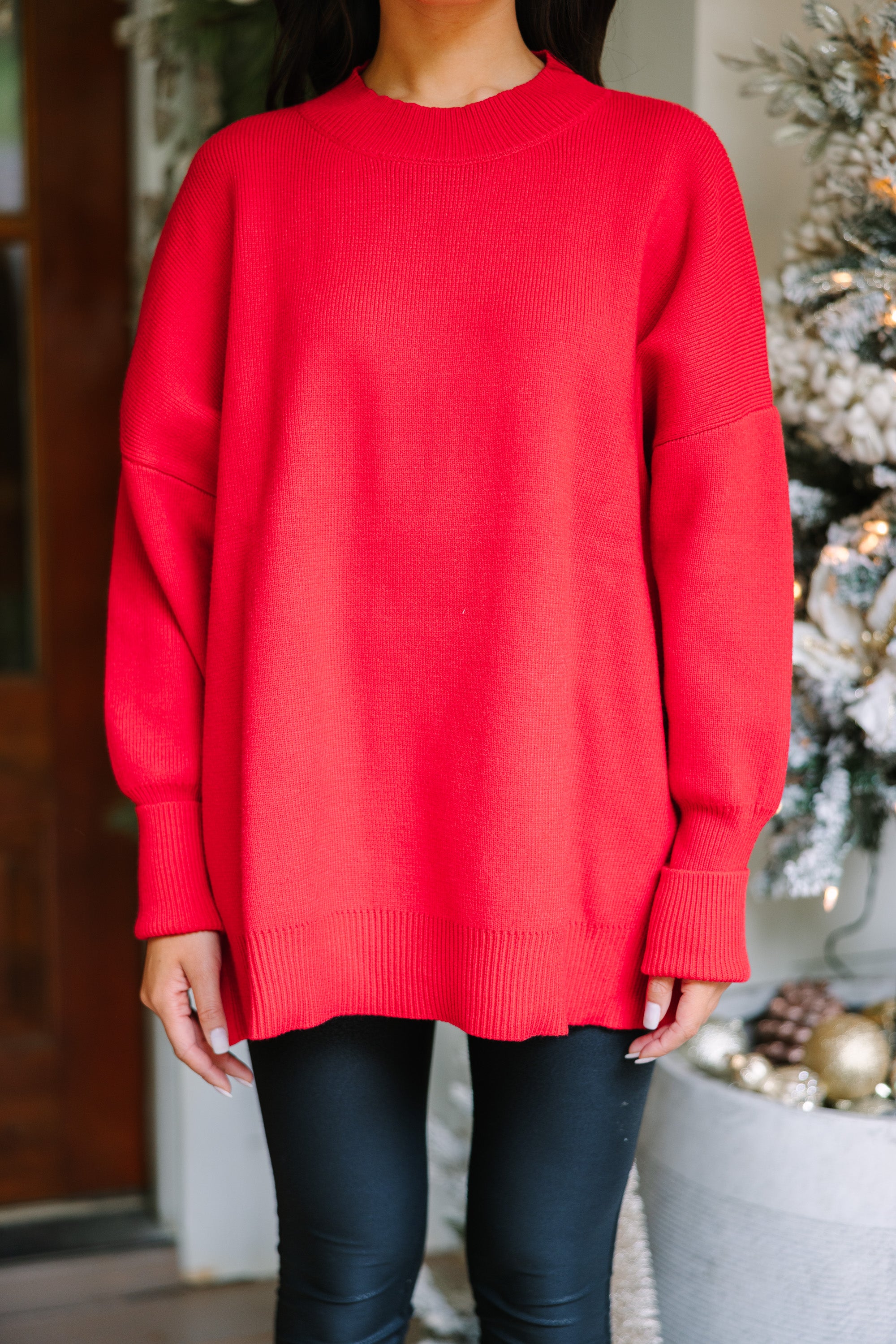 Perfectly You Red Mock Neck Sweater