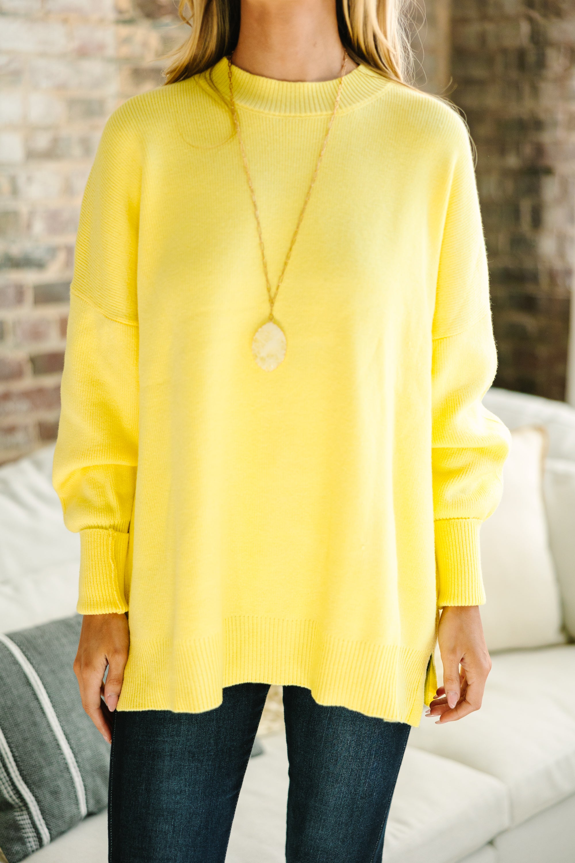 Perfectly You Yellow Mock Neck Sweater