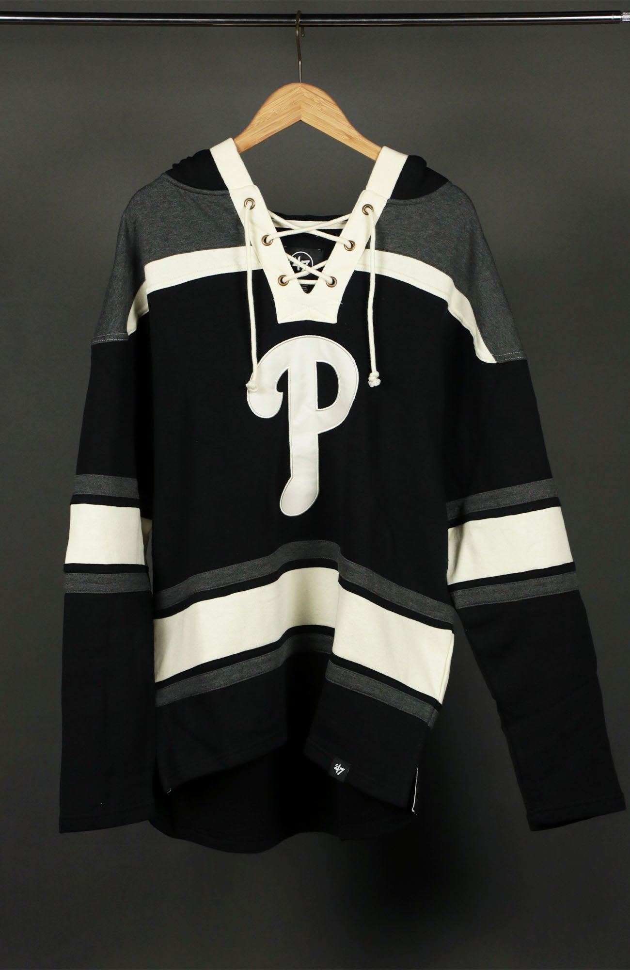 Philadelphia Phillies Vintage Hockey 47 Lacer Hoodie |  Black, Gray, White