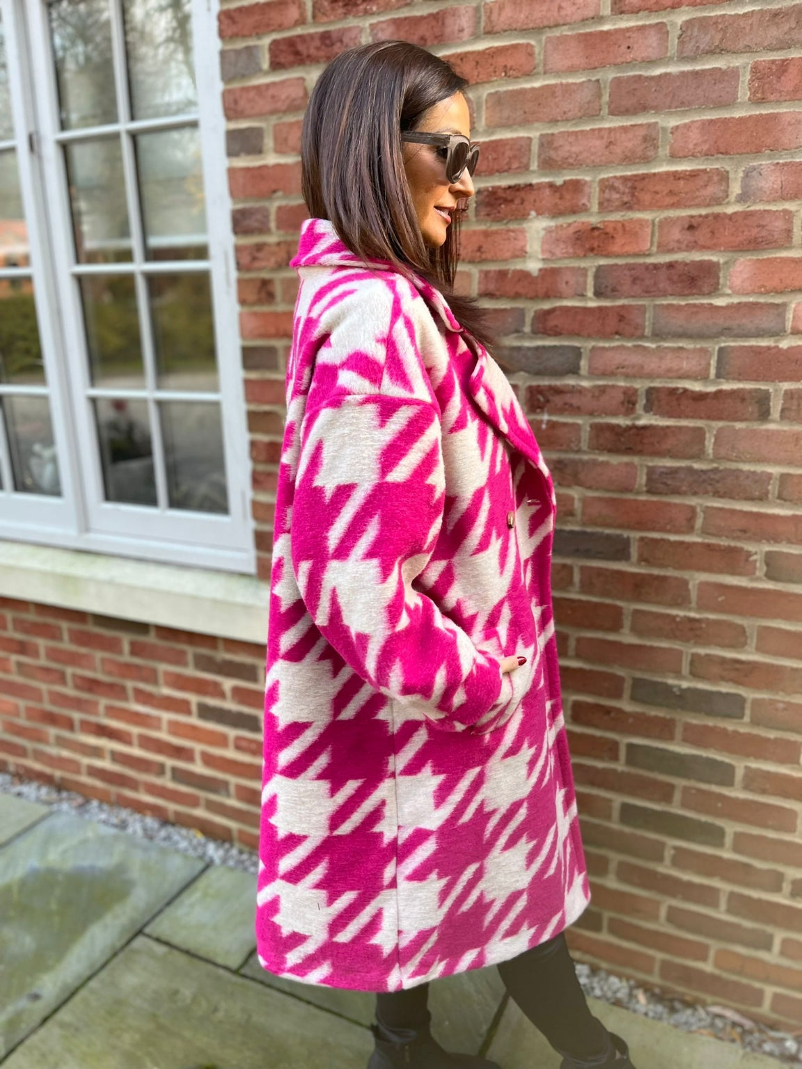 Pink Dogtooth Longline Coat