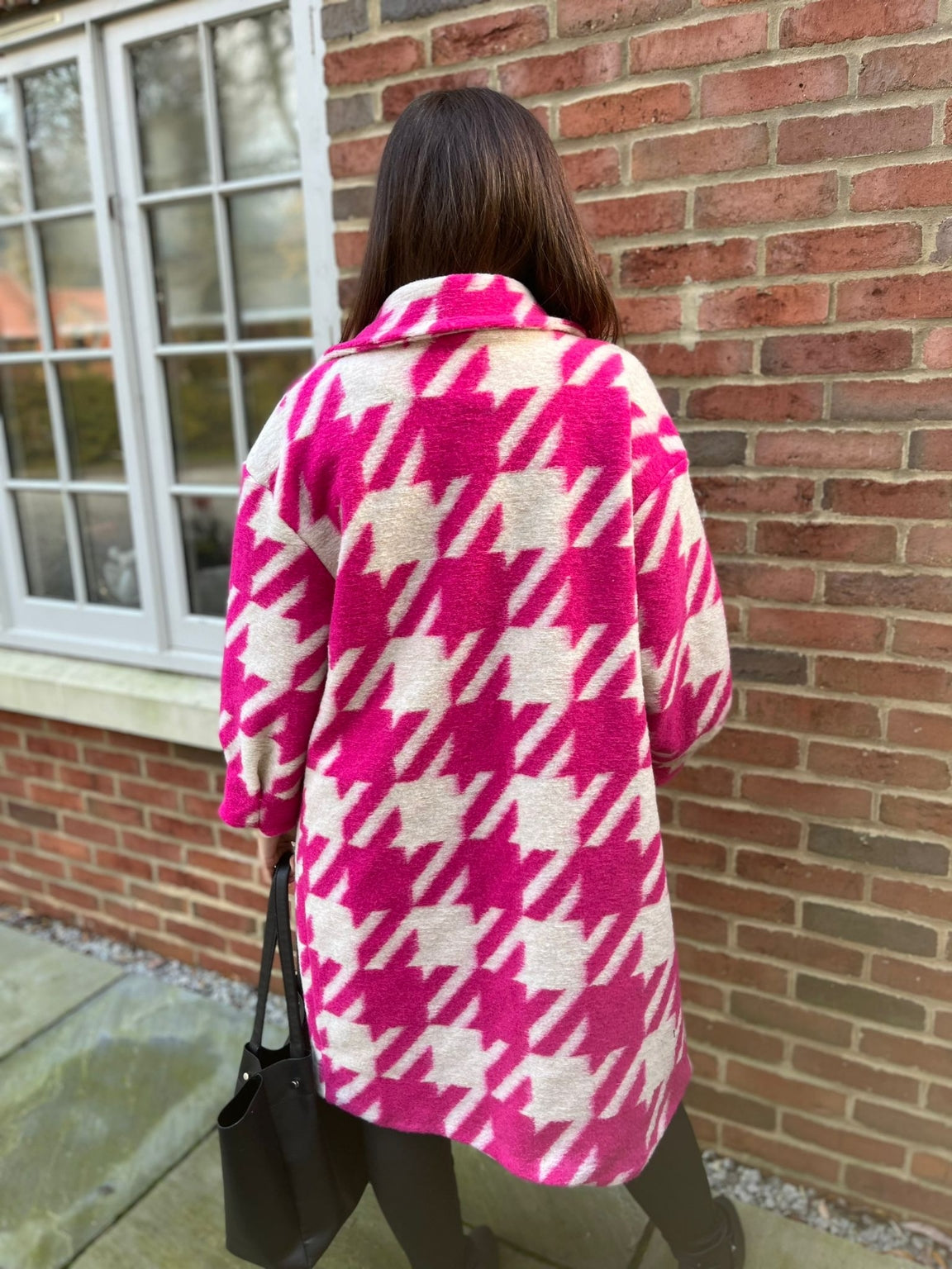 Pink Dogtooth Longline Coat