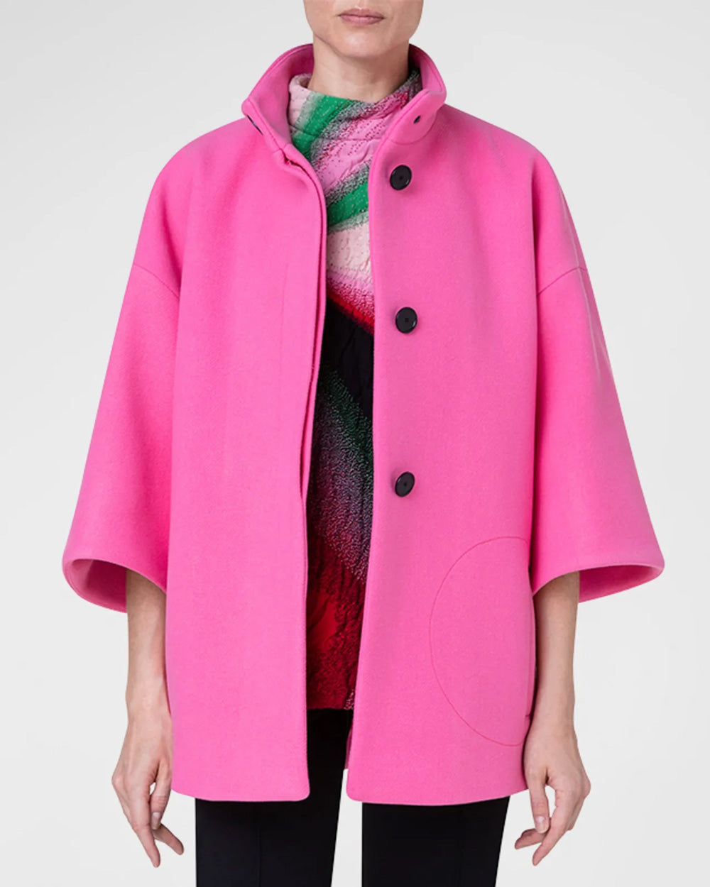 Pink Wool Wide Sleeve Carcoat