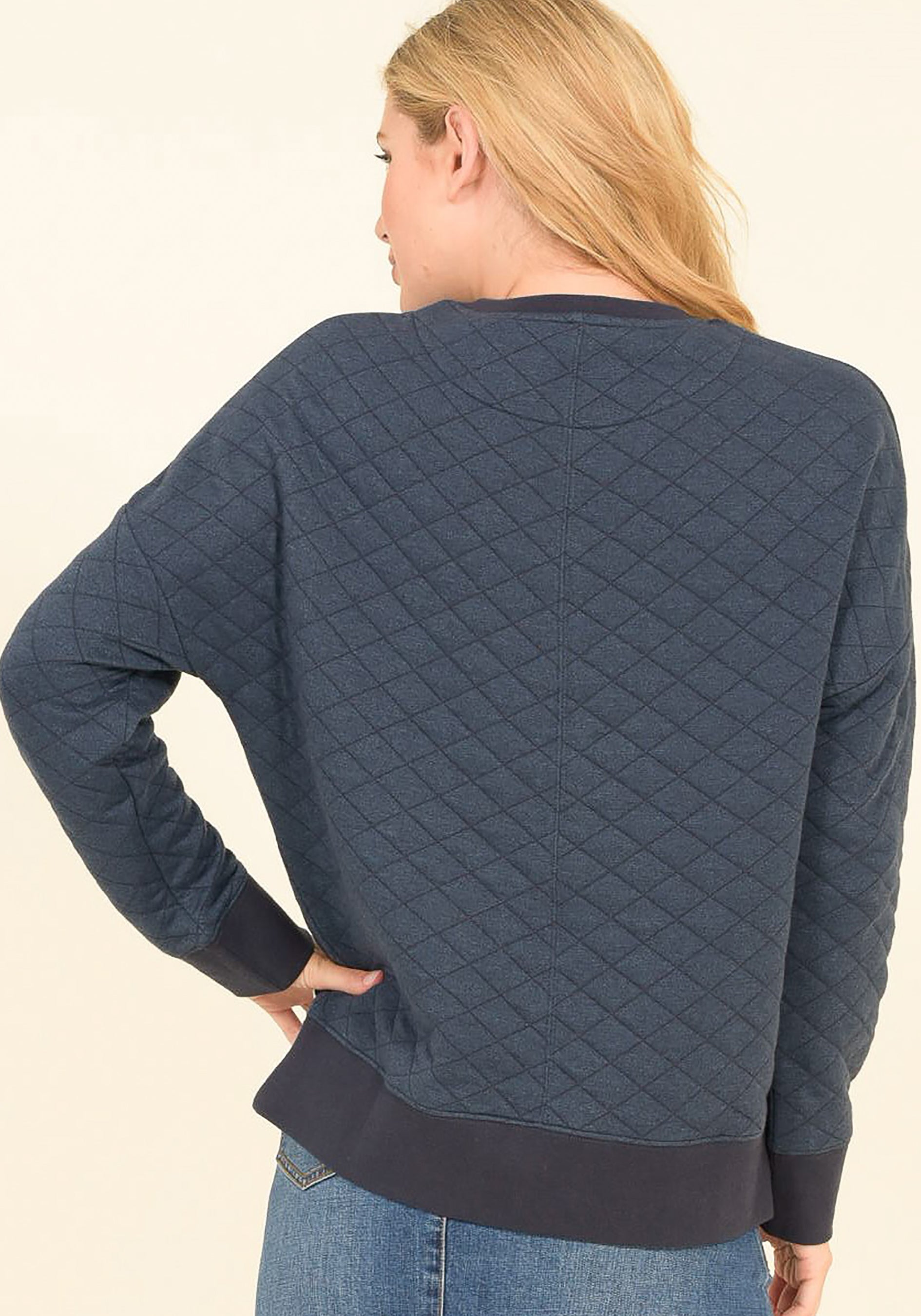 Quilted Drop Shoulder Crew Neck