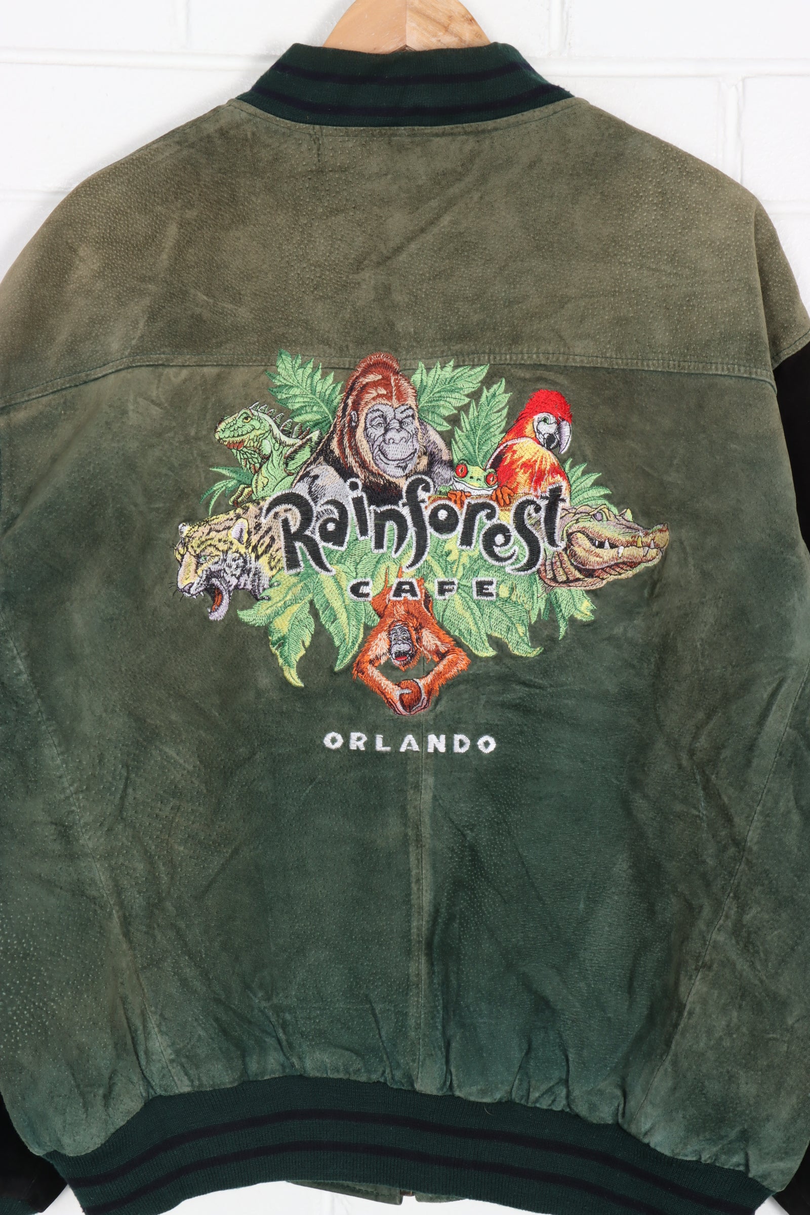 Rainforest Cafe Orlando Green & Black Leather Jacket (XXL-XXXL)