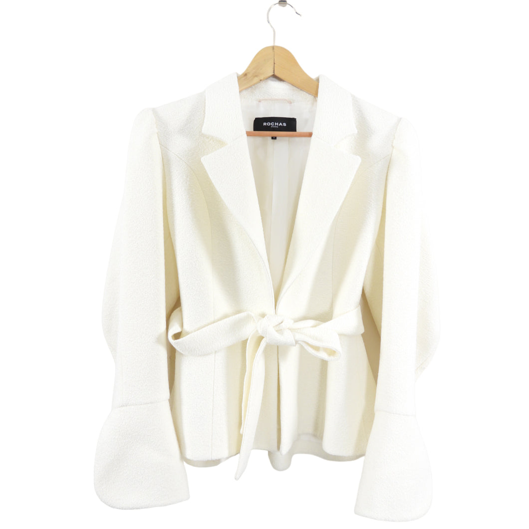 Rochas Paris Ivory Flared Sleeve Tie Jacket - USA 8