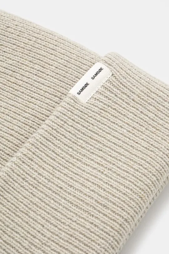 Samsoe Samsoe wool beanie beige color thick knit