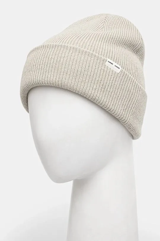 Samsoe Samsoe wool beanie beige color thick knit