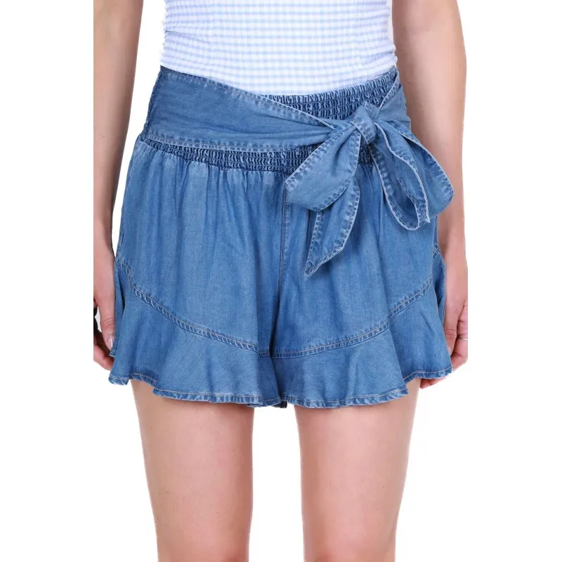 SHORT IN JEANS CON FIOCCO, AZZURRO