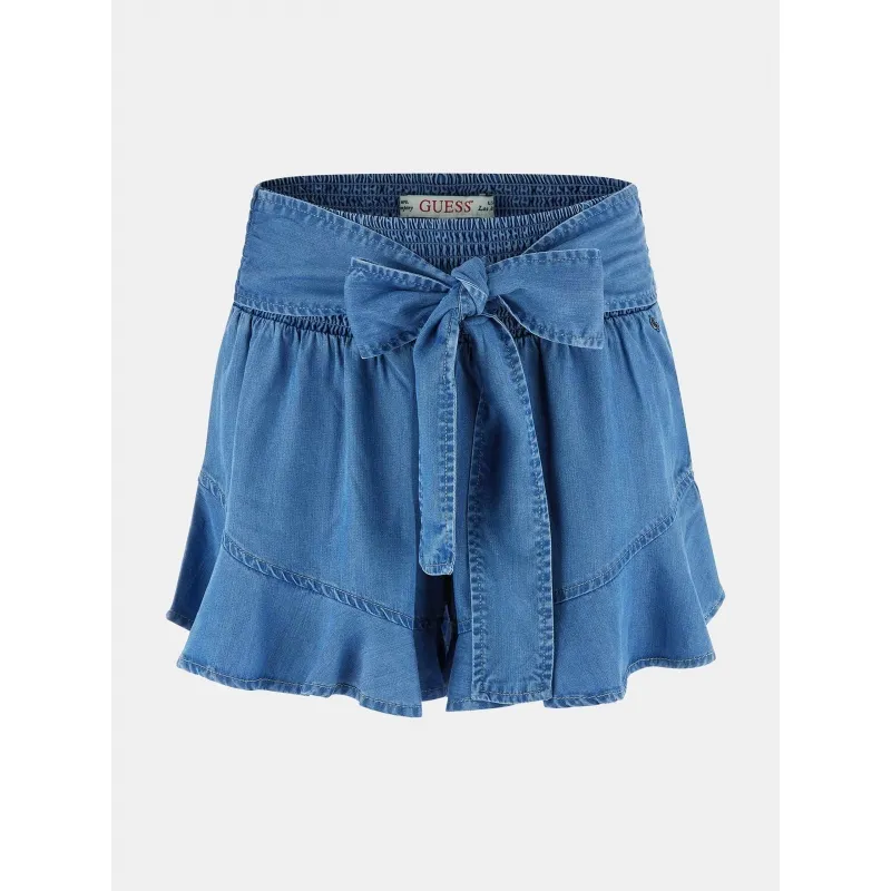 SHORT IN JEANS CON FIOCCO, AZZURRO