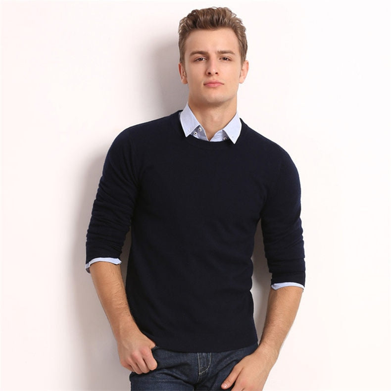 Spring Men's Solid Cotton Slim Knitted Jersey Pullover Sweater Knitwear