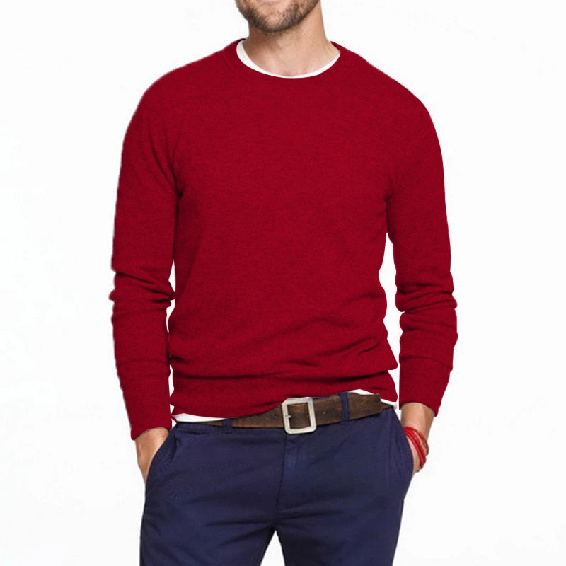 Spring Men's Solid Cotton Slim Knitted Jersey Pullover Sweater Knitwear