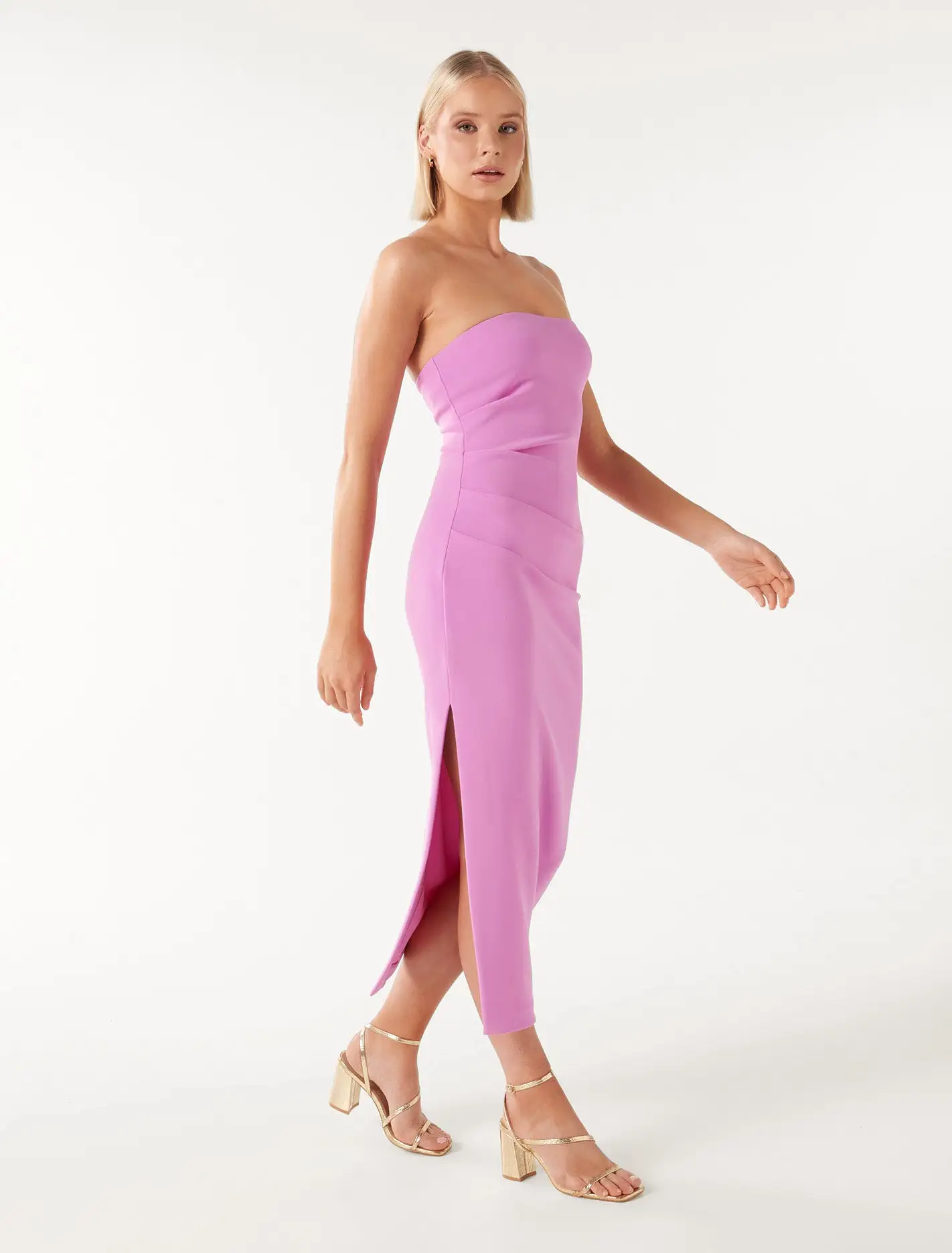 Stacy Strapless Tuck Midi Dress