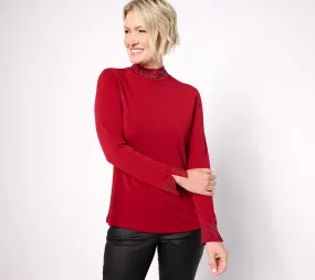 Susan Graver Occasions Liquid Knit Embellished Mock-Neck Top