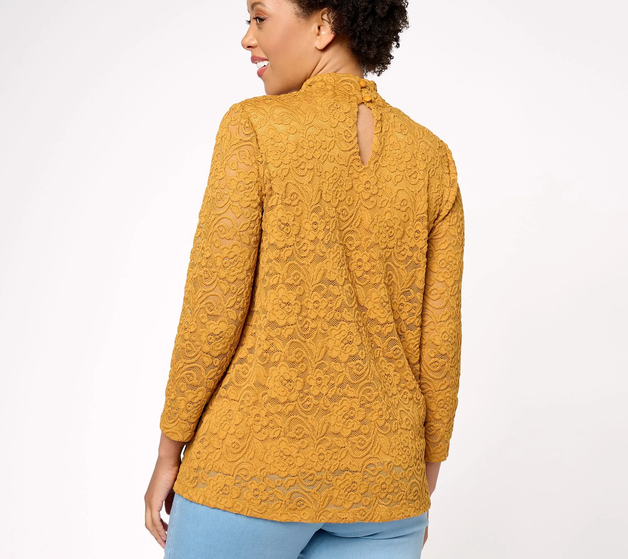 Susan Graver OCCASIONS Stretch Lace Mock-Neck 3/4-Sleeve Top