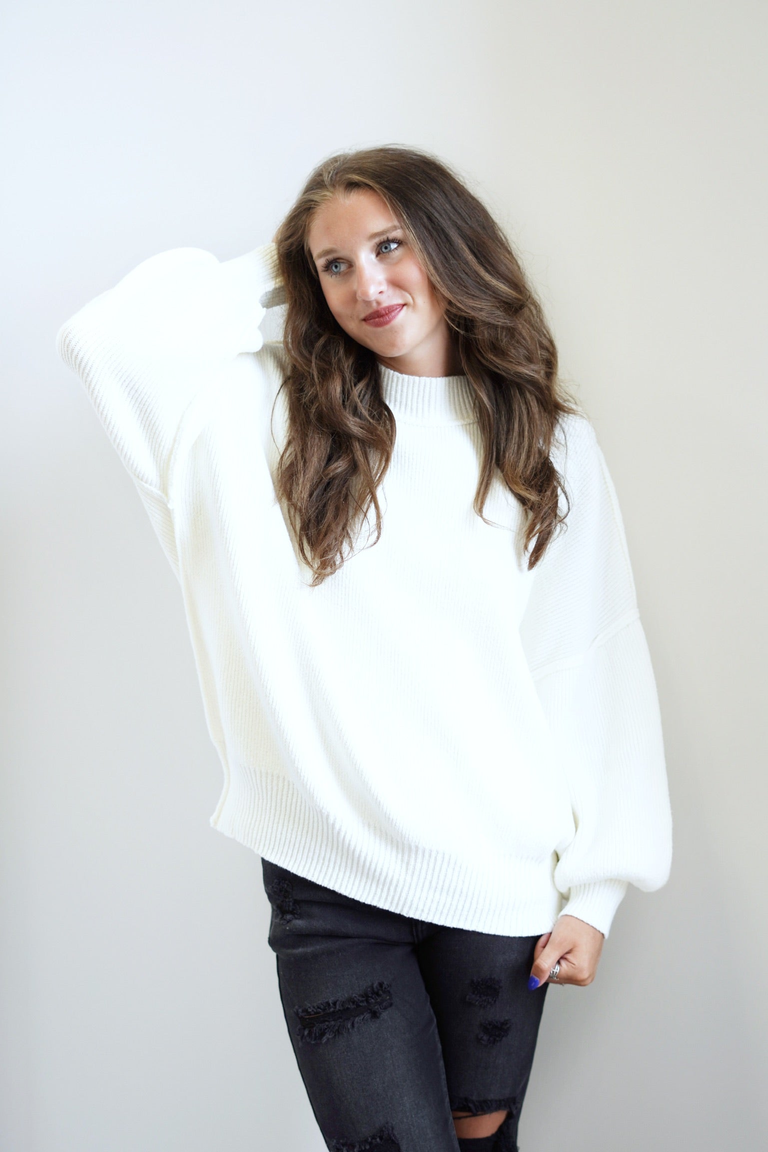 Sylvie Snow White Mock Neck Sweater