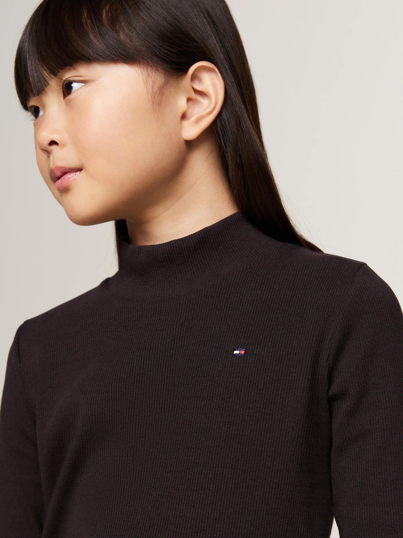 Tommy Hilfiger Girls Mock Neck Long Sleeve Rib Top - Black