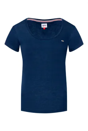 Tommy Hilfiger Women Boat Neck Logo Tee Navy